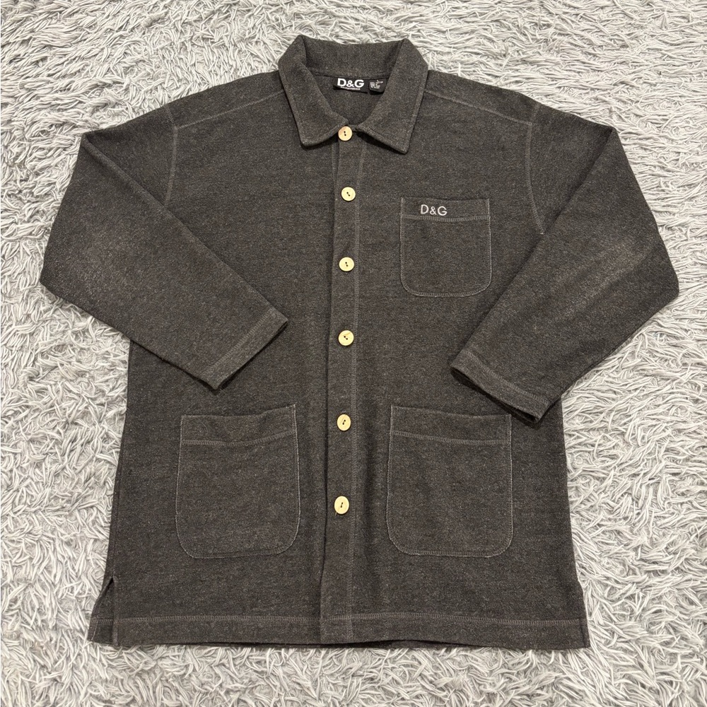Vintage Dolce & Gabbana Men’s Gray Button Up Chore Jacket Large Timeless Luxury